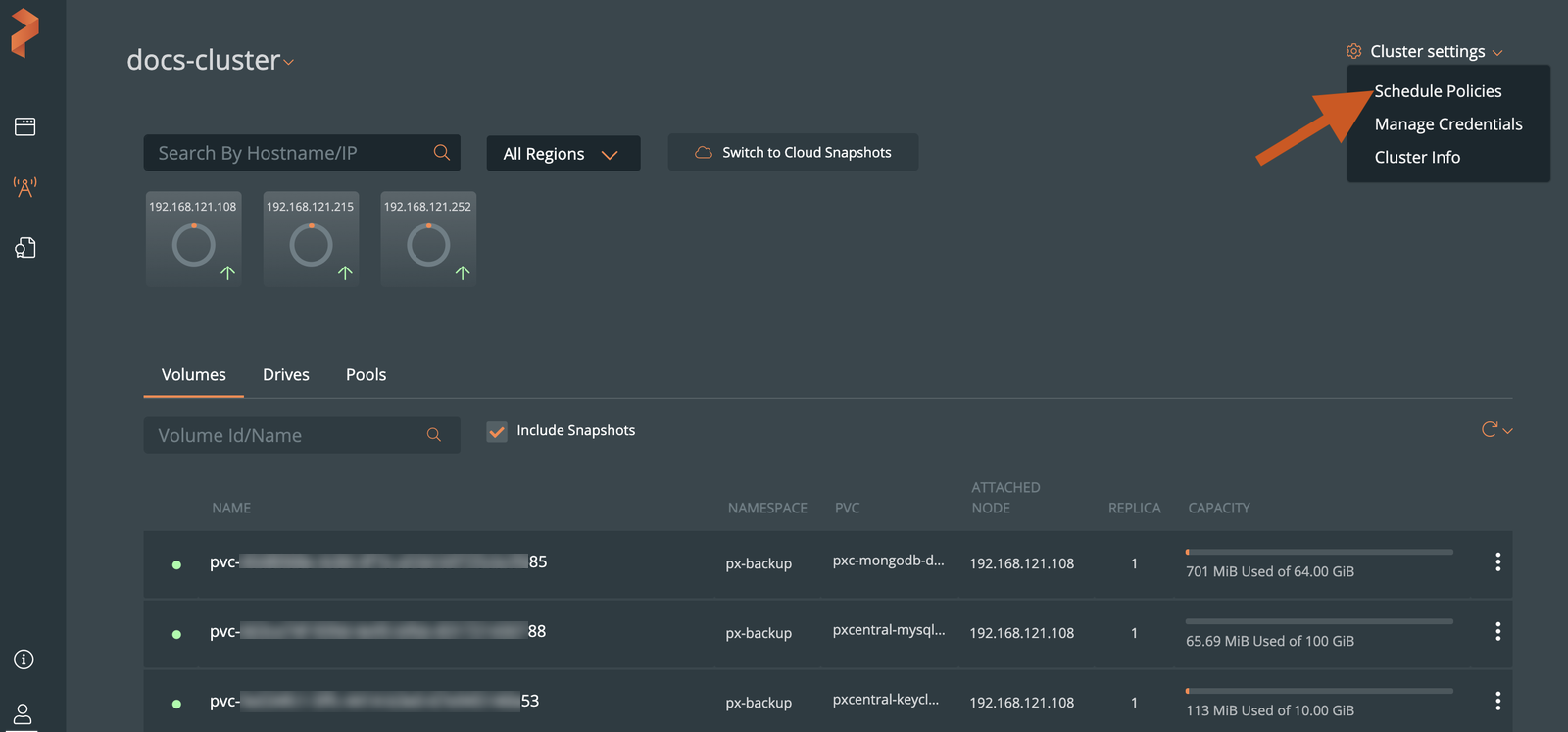 Cloud settings select Schedule Policies