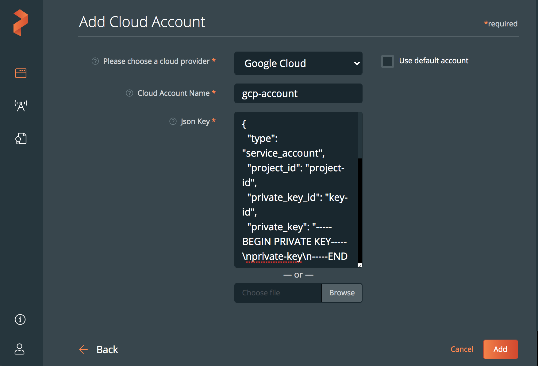 Add a Google cloud account