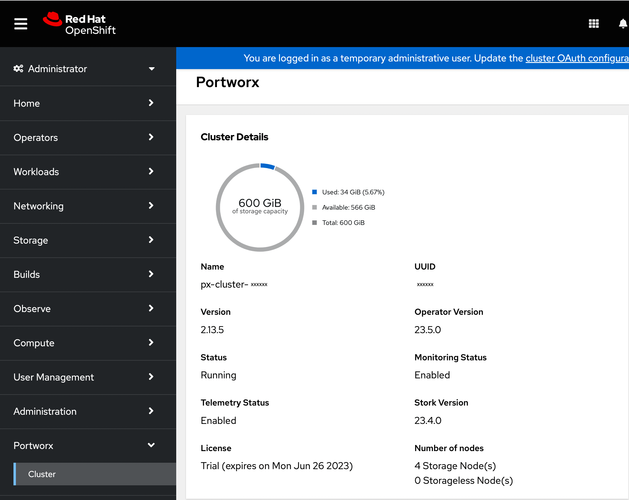 View Portworx cluster status