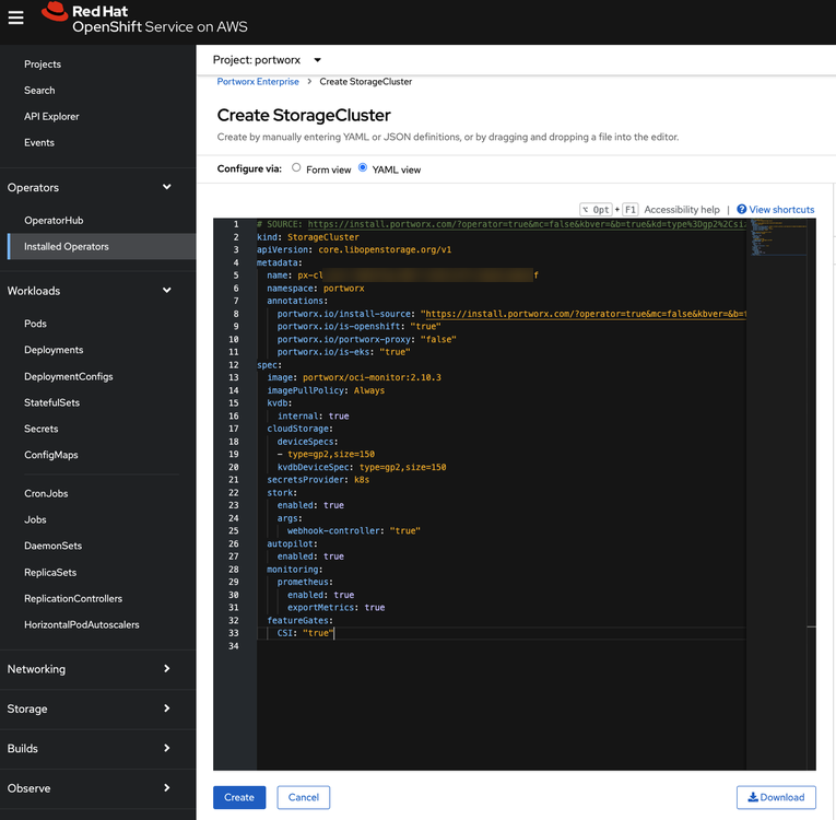 Install Portworx from OpenShift Console