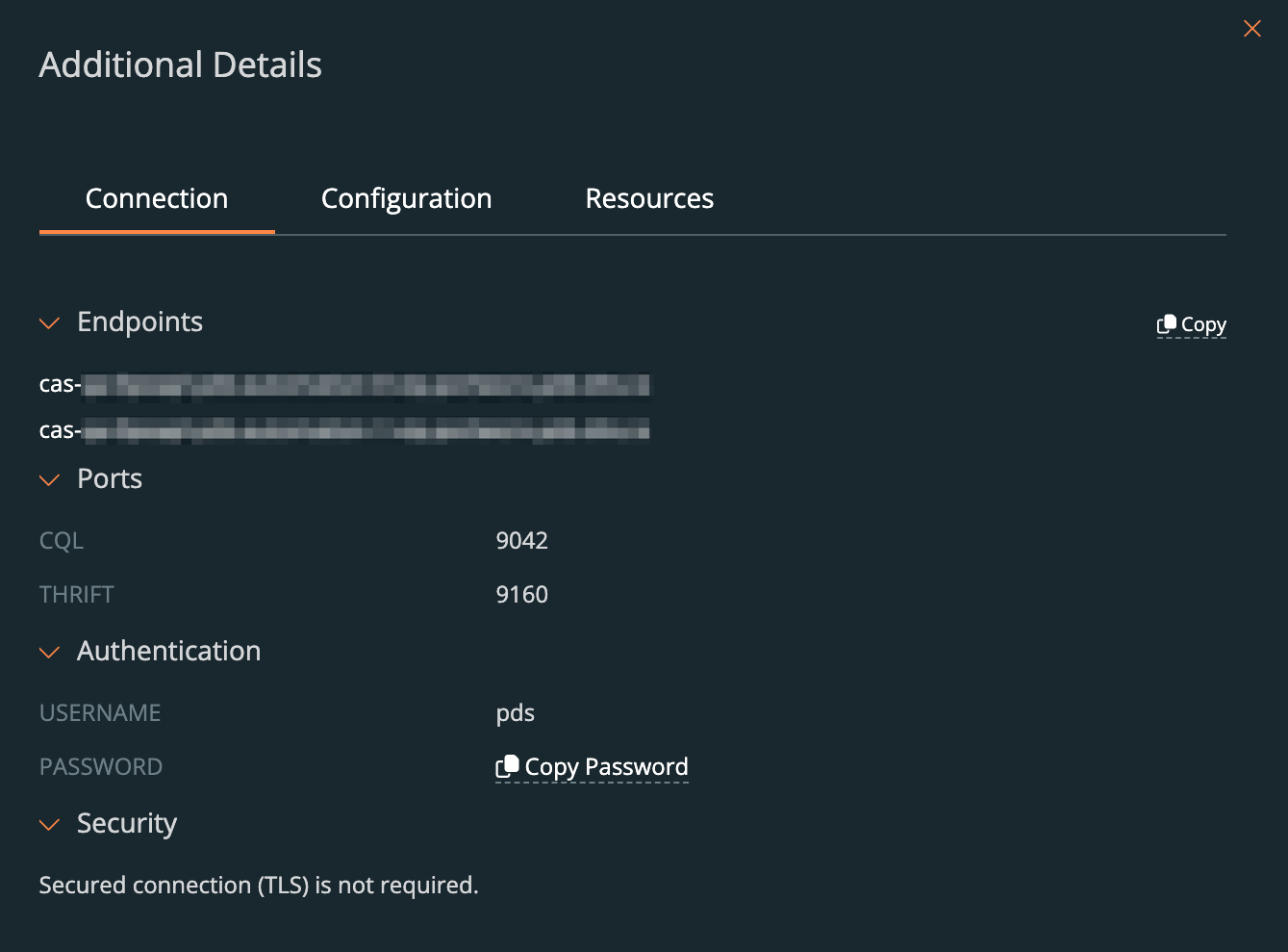 connection tab in the additional details option