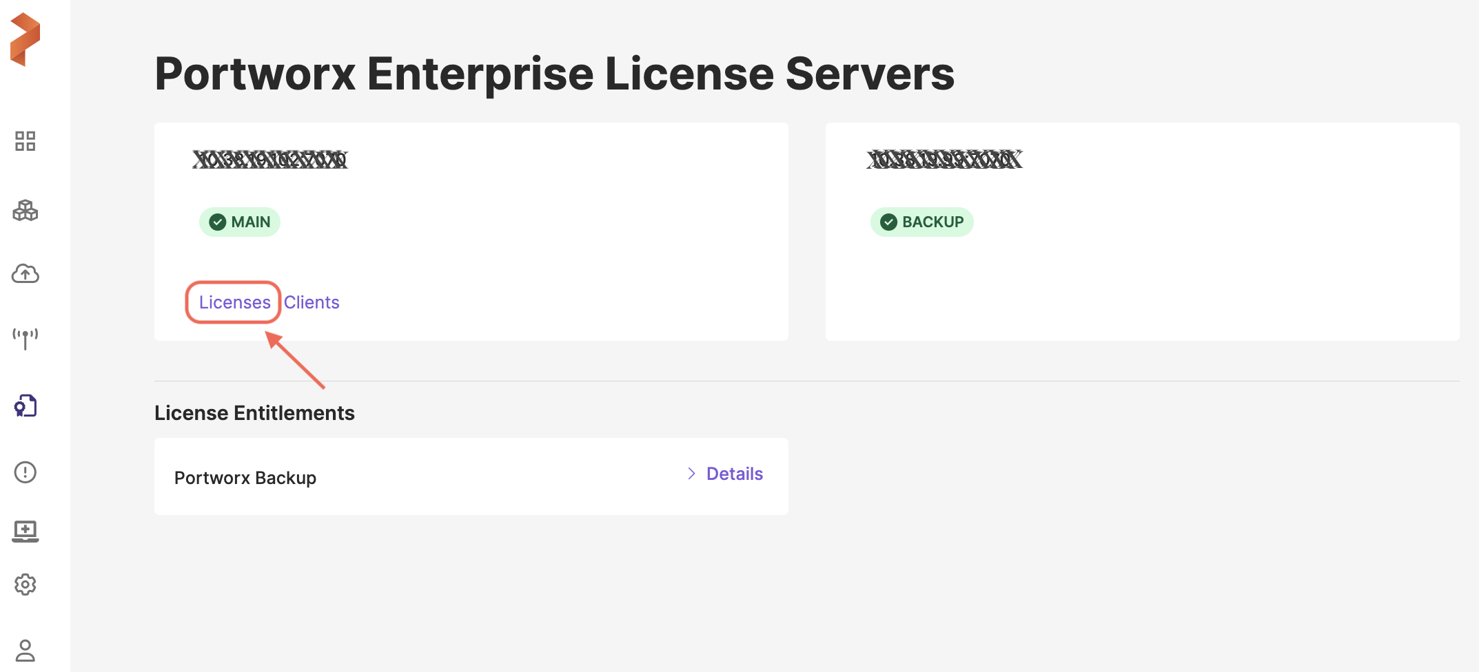 Select the licenses link