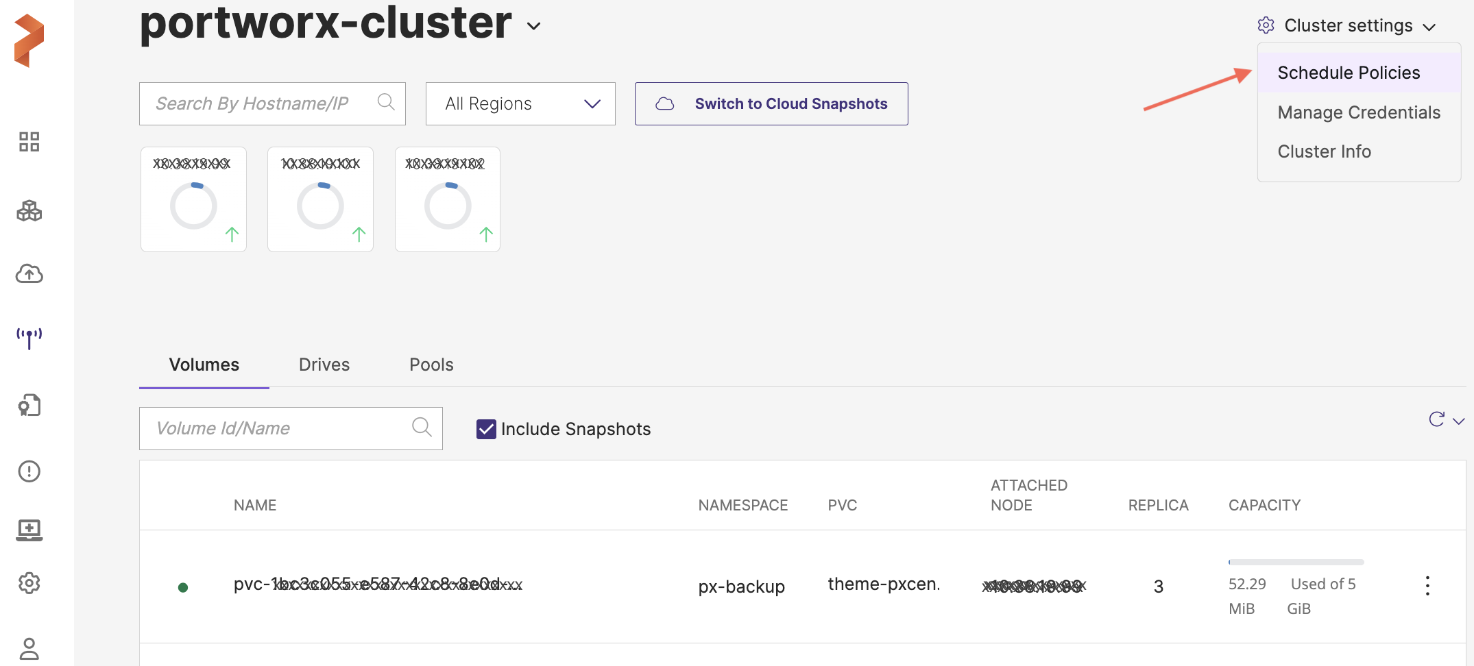 Cloud settings select Schedule Policies