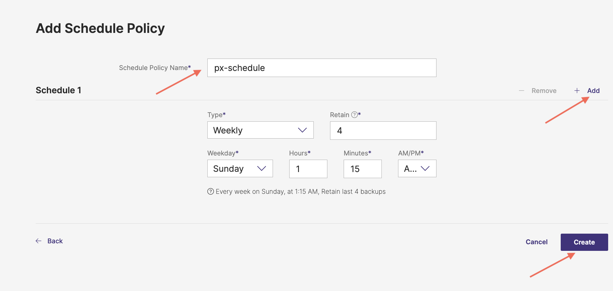 Enter Schedule Policies details