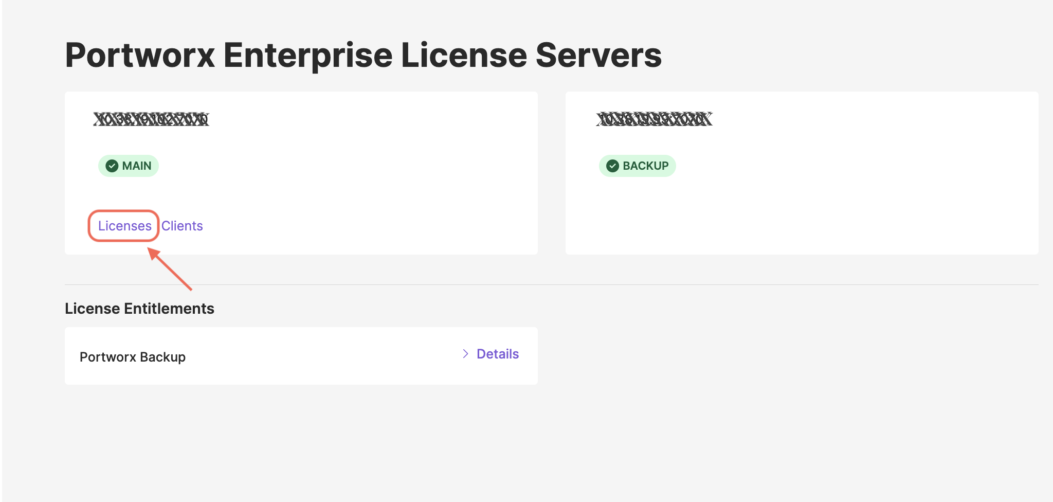 Select the licenses link
