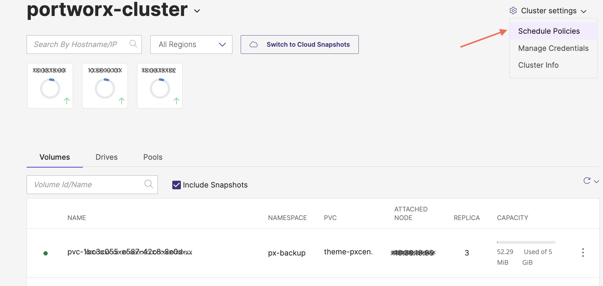 Cloud settings select Schedule Policies