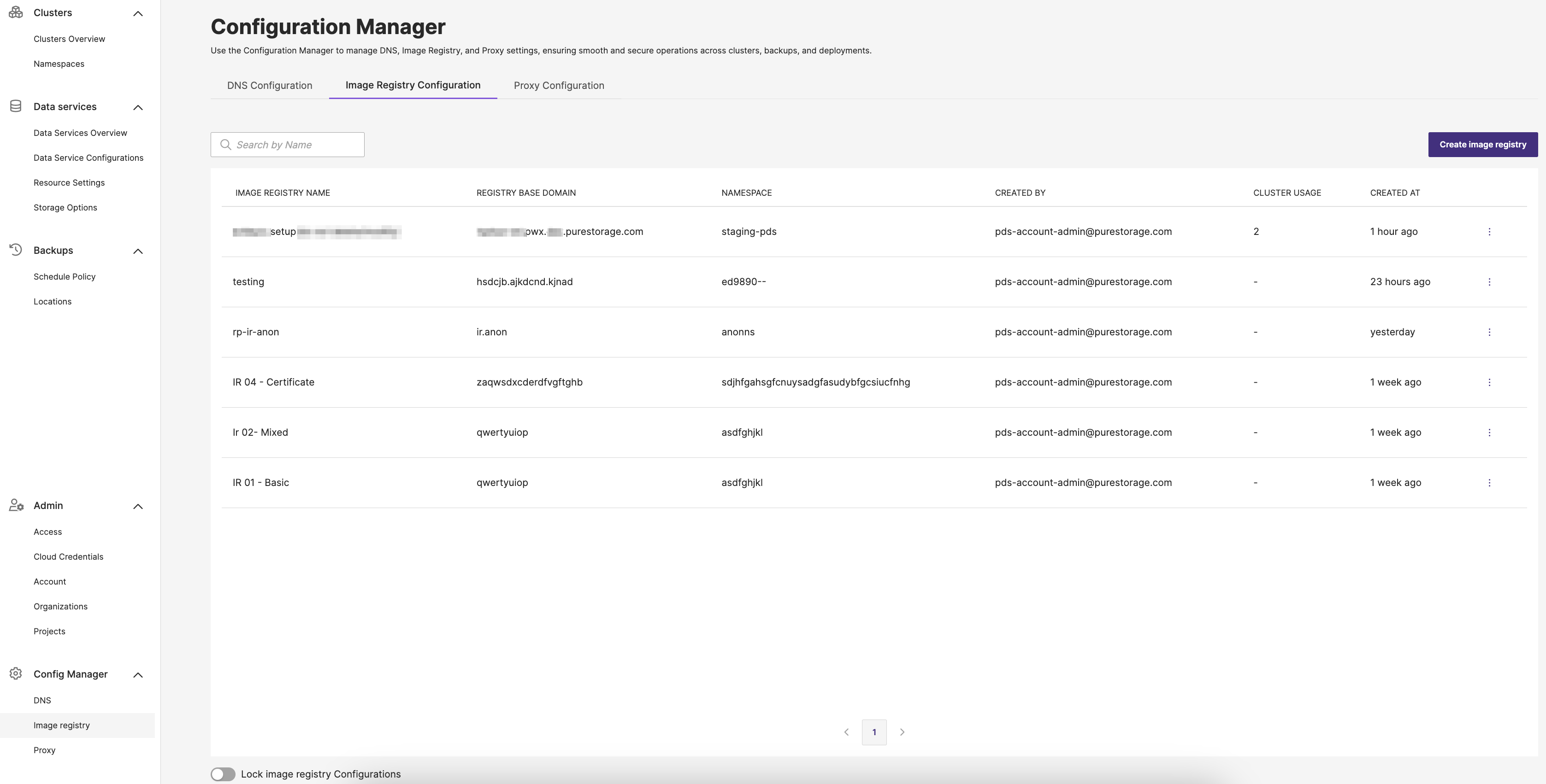 Image registry Configuration