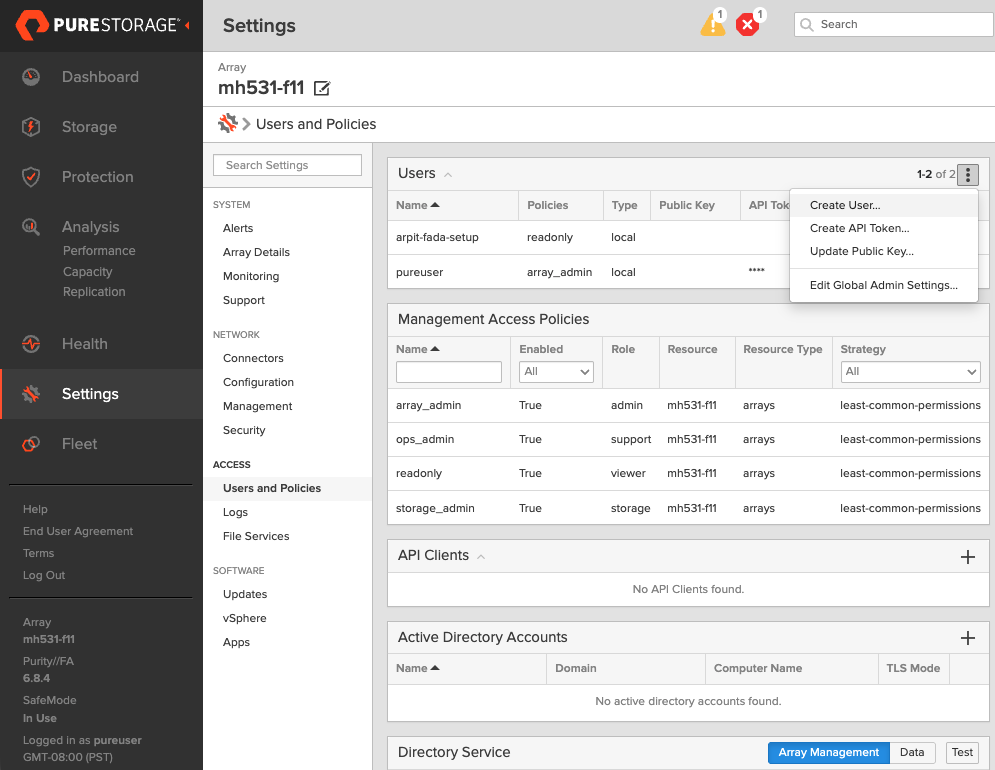 FlashArray create user
