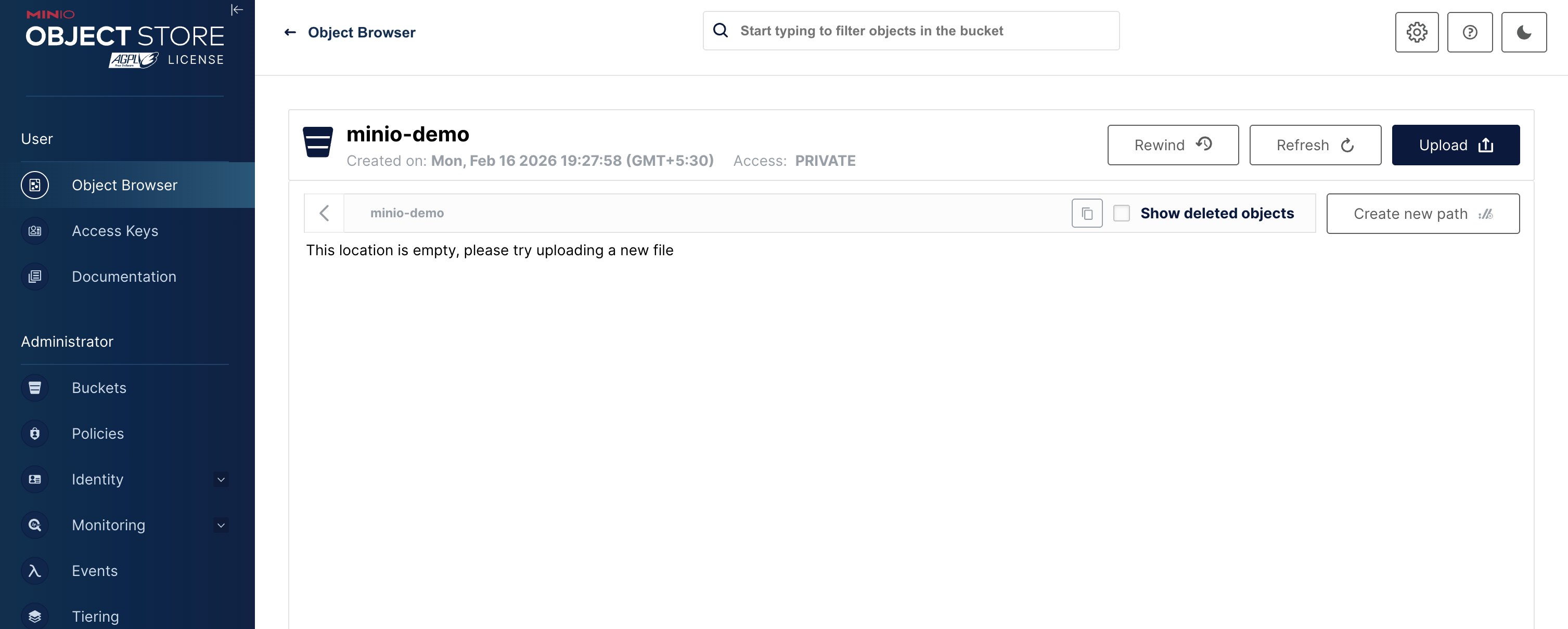 Minio Tenant Console UI3