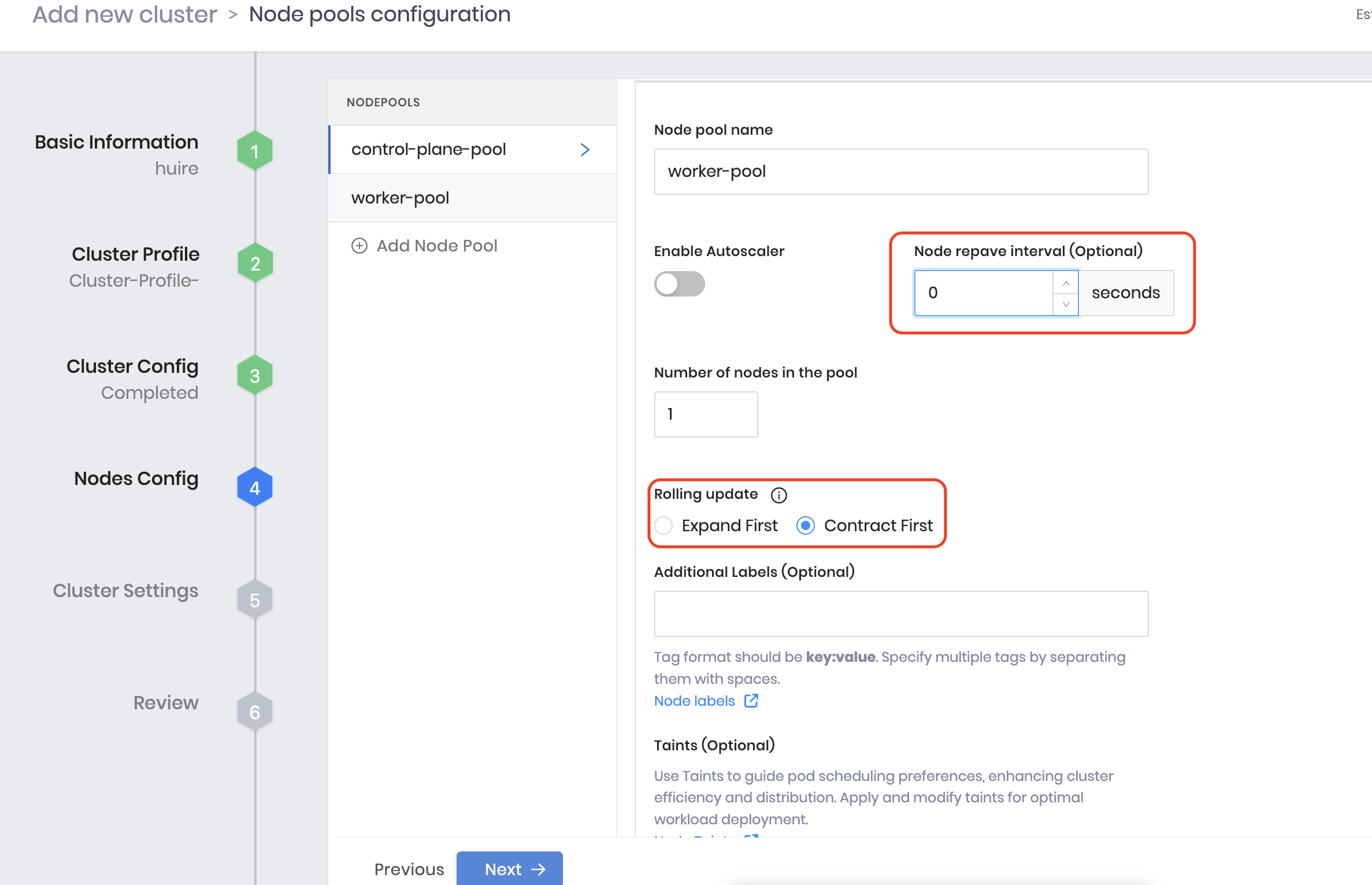 Configure worker pool for Node repave